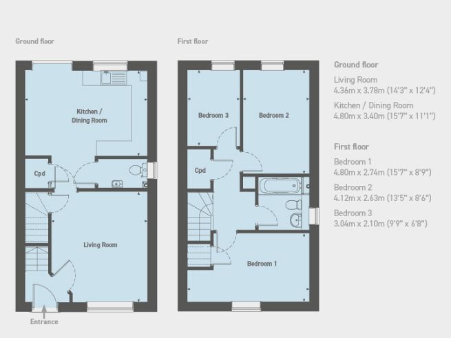 Floor plan, 3 bedroom house  - artist's impression subject to change